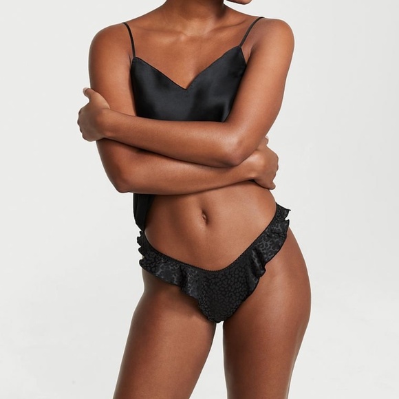 Victoria's Secret Satin Thong Panty Black Large NEW - Picture 1 of 5